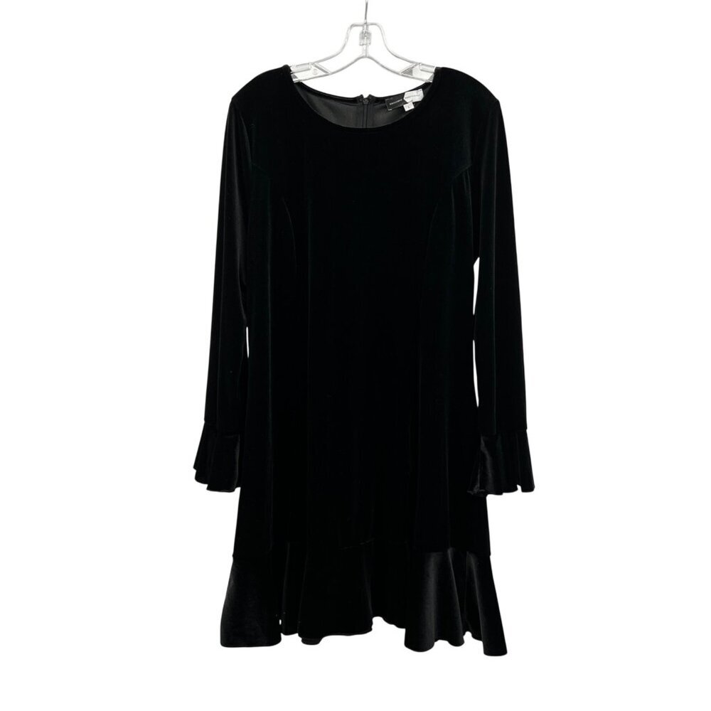 Piper & Scoot Womens Velour Shift Dress Ruffle Hem Cuff Black Size Large
